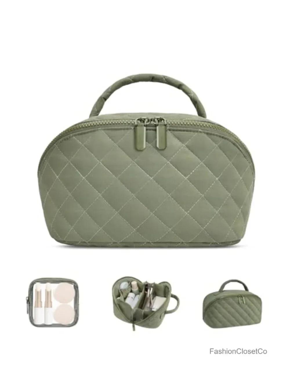 Quilted Makeup Bag Set 2 Pcs Waterproof Cosmetic Organizer Lay-Flat Travel